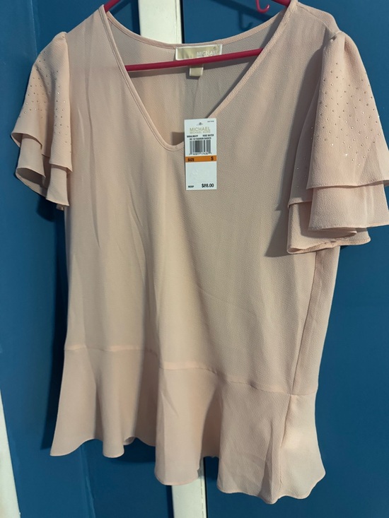 Michael Kors Tops - Michael Kors Pale Pink Flutter Sleeve Peplum Blouse